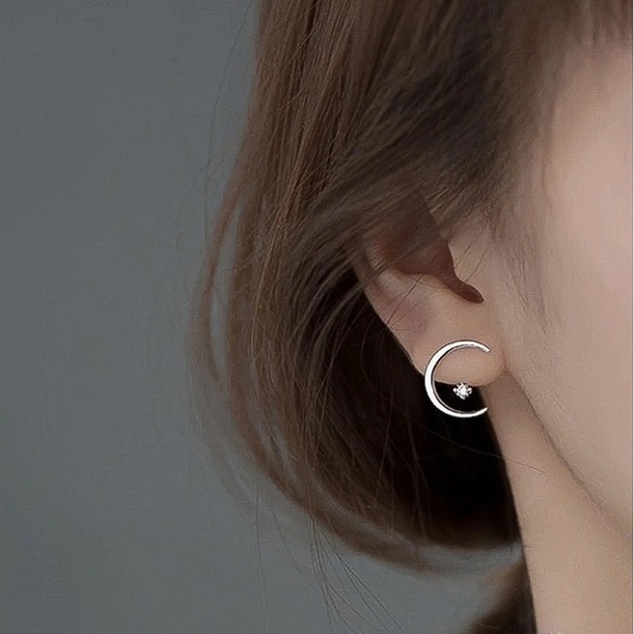 GlitzBlitz Boutique Jewelry - Any 3/$25! Silver Crescent Moon w/Floating Crystal Jacket Back Earrings